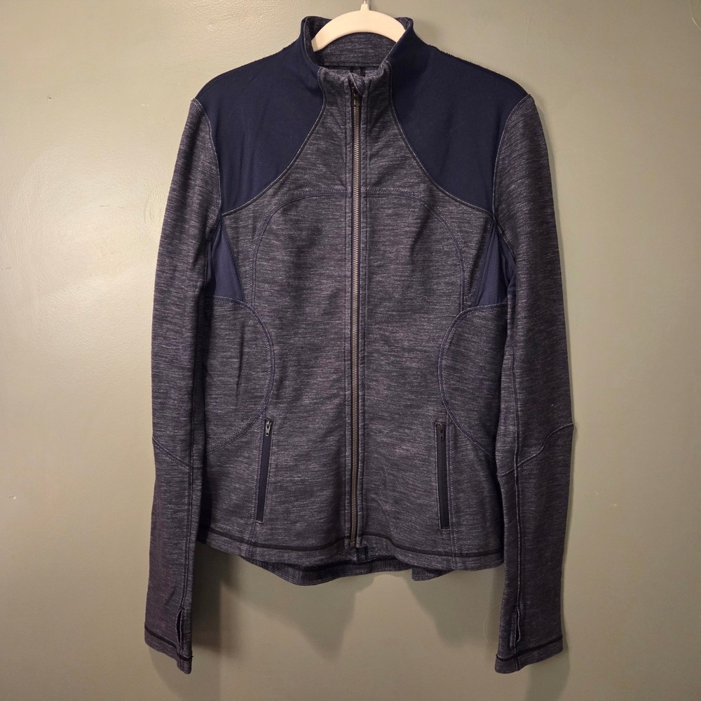 Lululemon Athletica Women's Forme Full Zip Jacket Size 12 Heathered Navy Blue